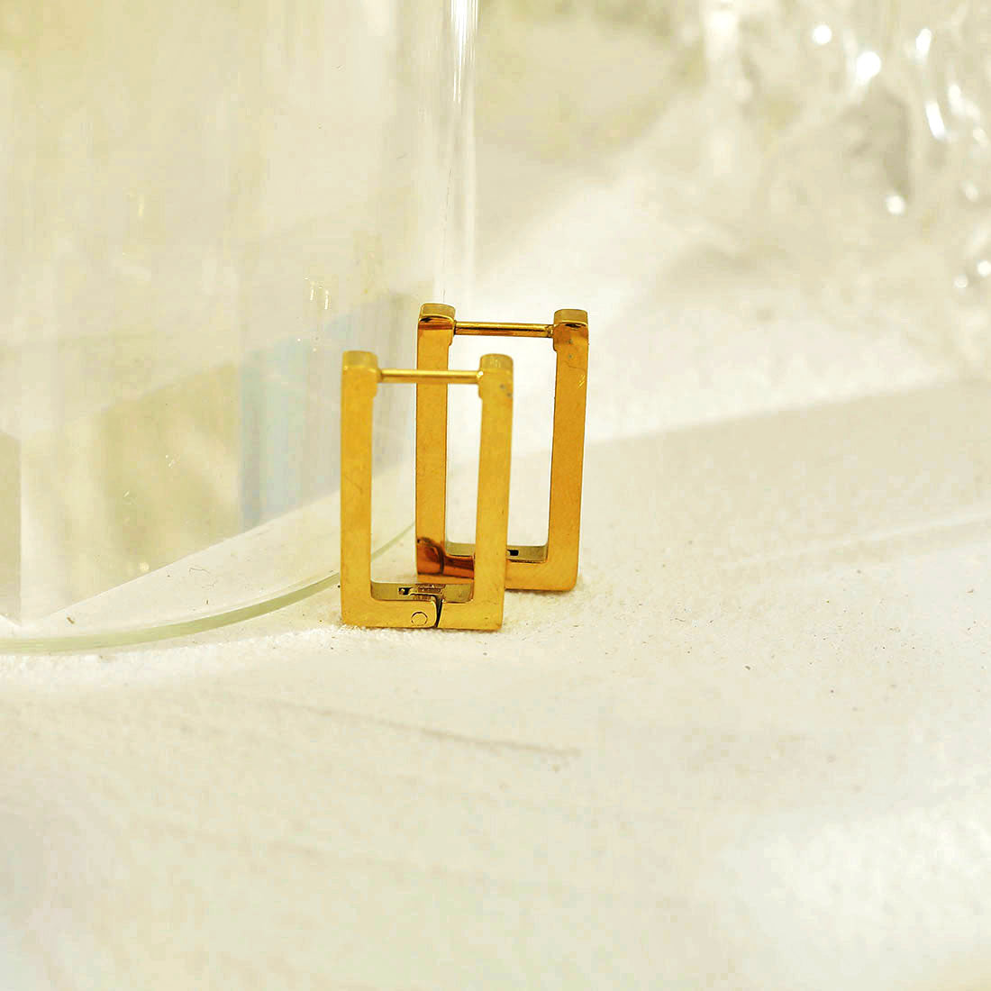 Style DELILAH: Rectangular Mini Hoop Earrings in Gold - Velora Luxury Fashion
