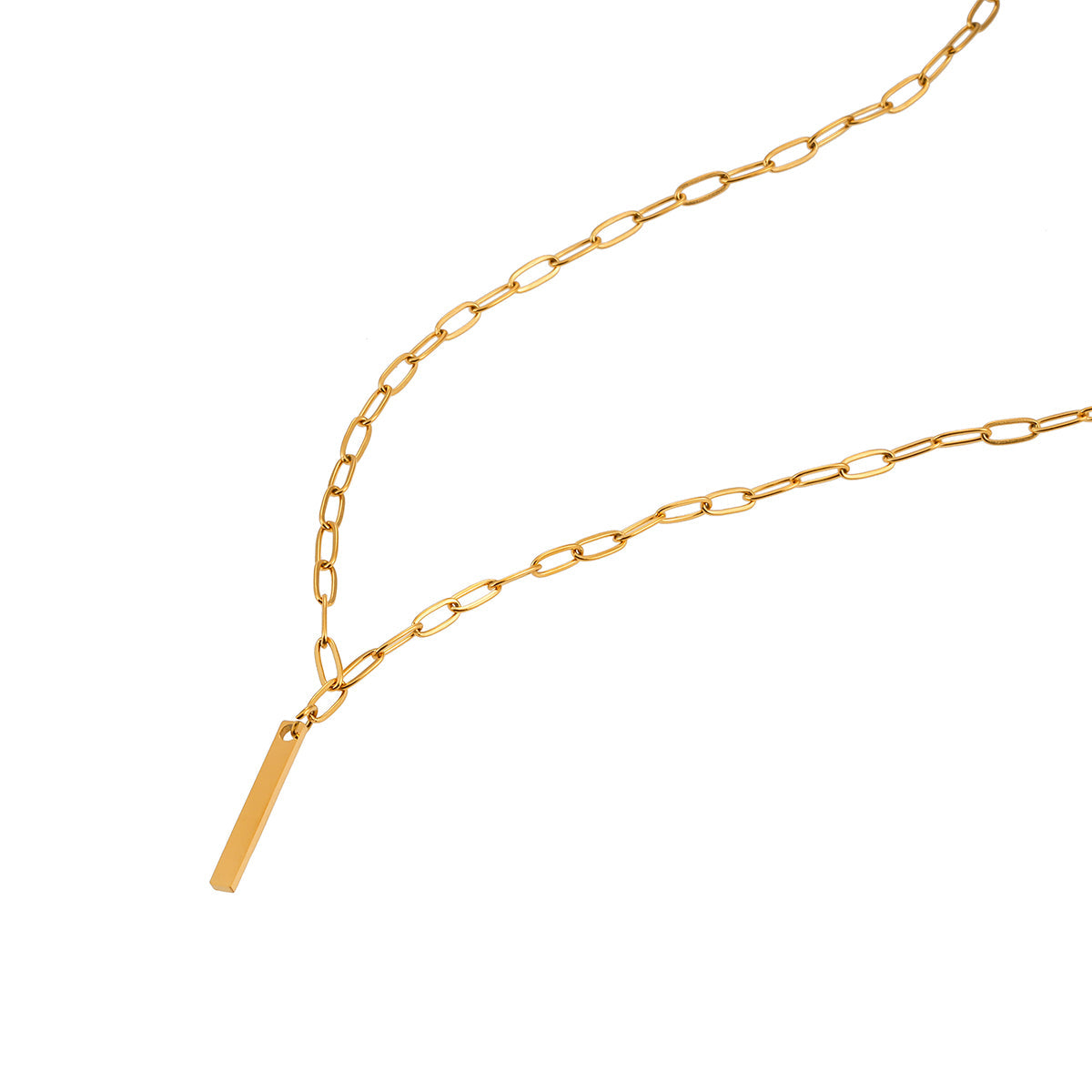 Style KORATIA: Minimalist Necklace with Paper-Clip Chain and Bar Charm Zirconia Embedded Pendant in Gold - Velora Luxury Fashion
