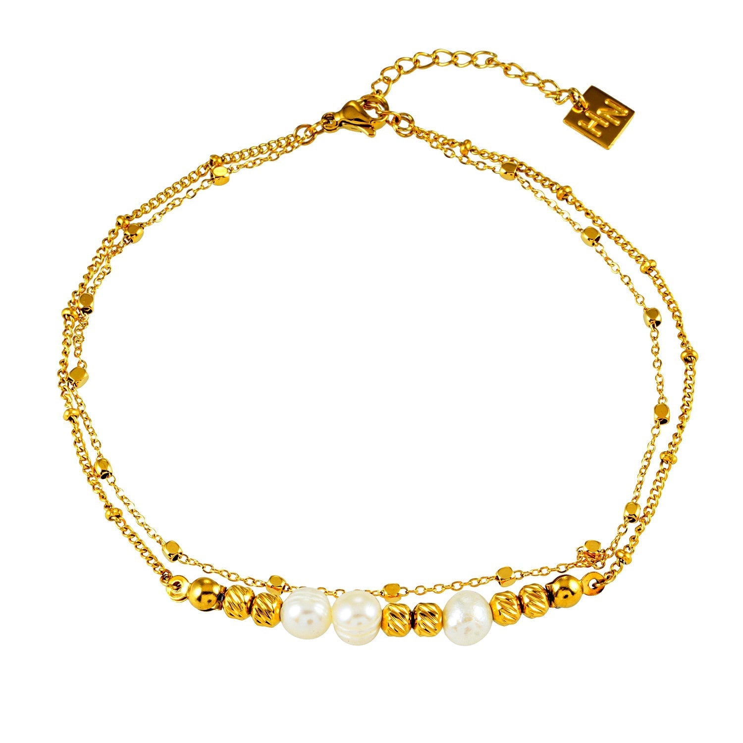 Style MARENTA LG: Gilded Harmony Chain Anklet with Gold Beads and Freshwater Pearls - Velora Luxury Fashion