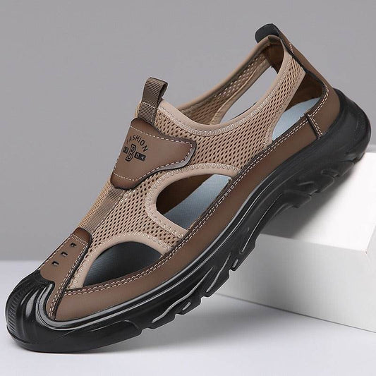Summer Breathable Men's Sandals Hollow Mesh Surface Casual All-match Hole Outdoor Travel Soft Bottom Slip On Beach Shoes