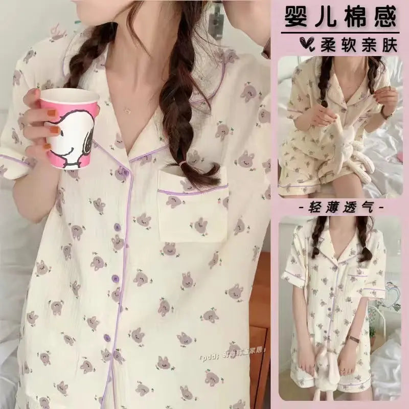 Summer Japanese Bubble Cotton Cute Orange Pajamas For Women EX-STOCK Canada