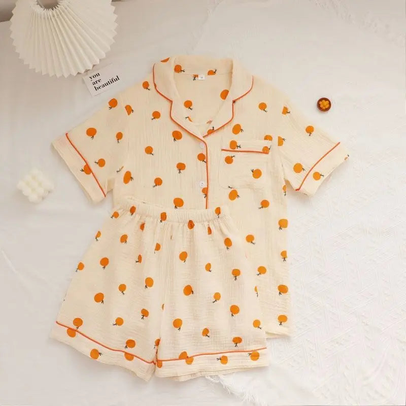 Summer Japanese Bubble Cotton Cute Orange Pajamas For Women EX-STOCK Canada