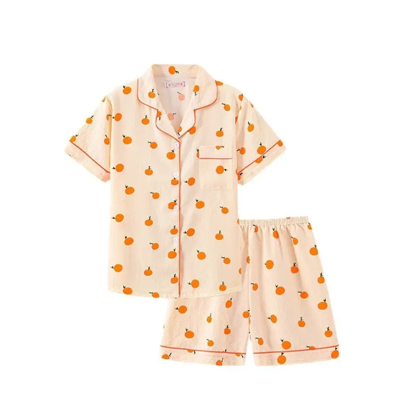 Summer Japanese Bubble Cotton Cute Orange Pajamas For Women EX-STOCK Canada