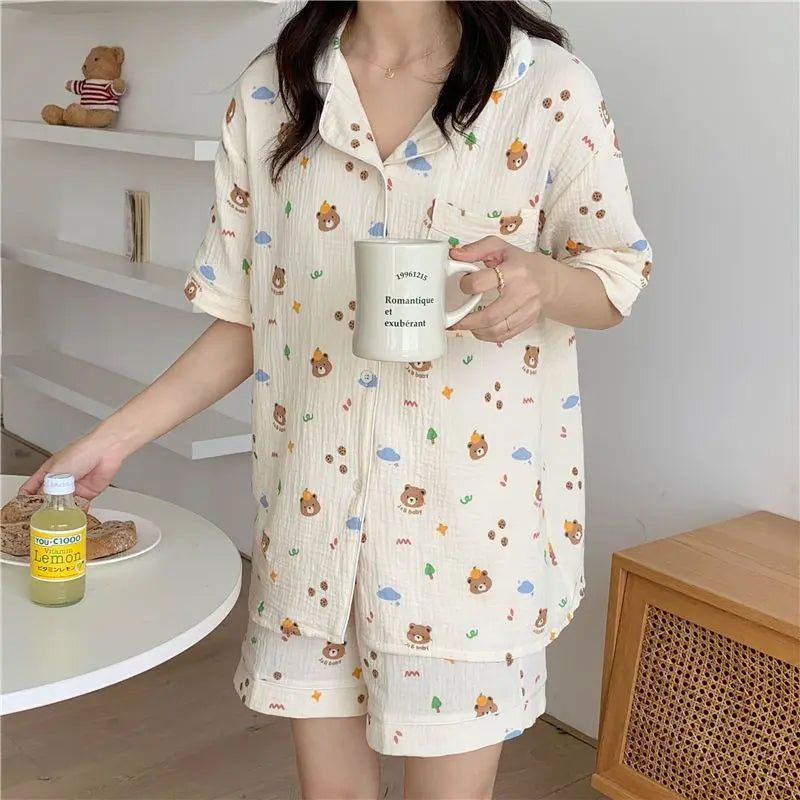 Summer Japanese Bubble Cotton Cute Orange Pajamas For Women EX-STOCK Canada