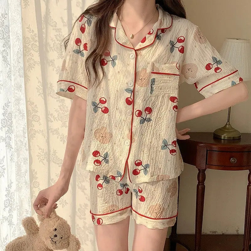 Summer Japanese Bubble Cotton Cute Orange Pajamas For Women EX-STOCK Canada