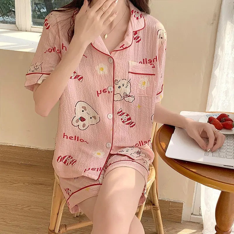 Summer Japanese Bubble Cotton Cute Orange Pajamas For Women EX-STOCK Canada
