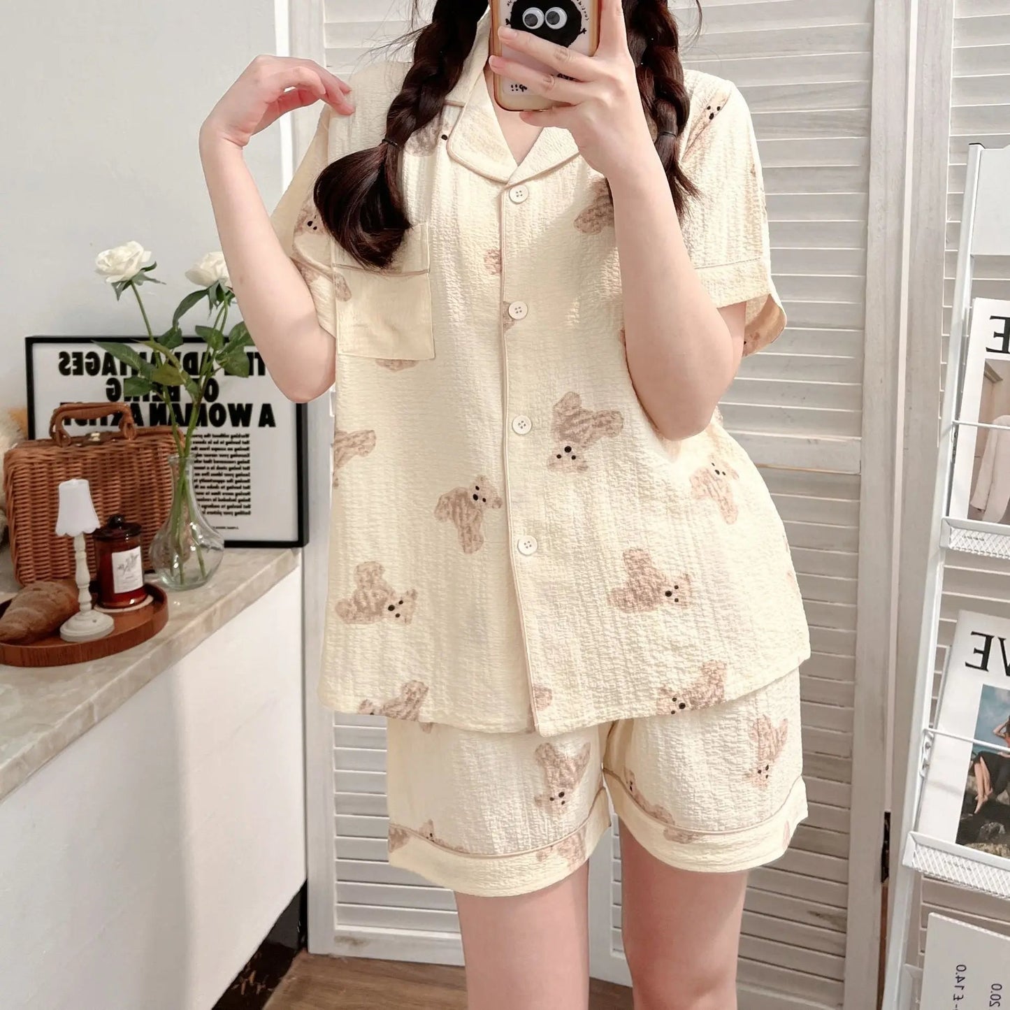 Summer Japanese Bubble Cotton Cute Orange Pajamas For Women EX-STOCK Canada