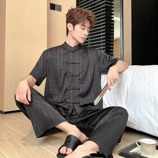 Summer Men's Pajamas Ice Silk Trousers Short Sleeve Suit EX-STOCK Canada