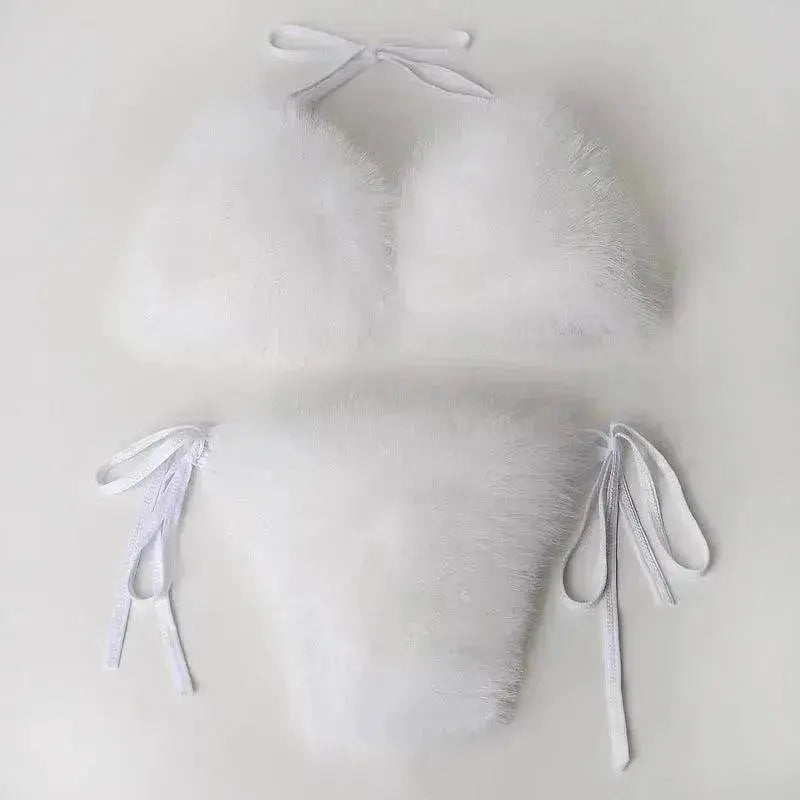 Fox Fur Trim Split Boudoir Lingerie Top