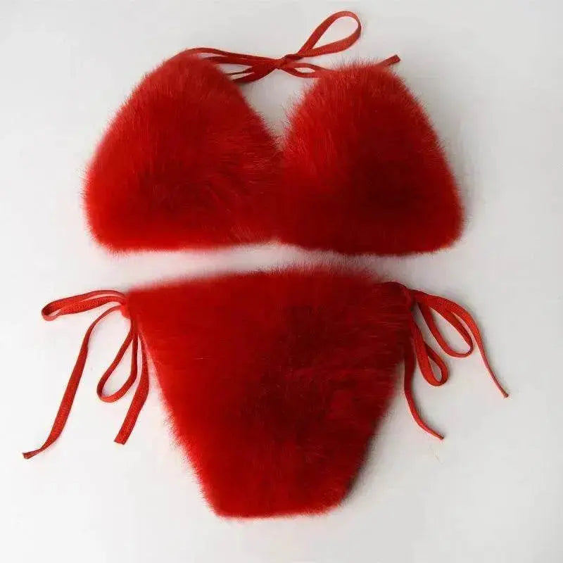 Fox Fur Trim Split Boudoir Lingerie Top