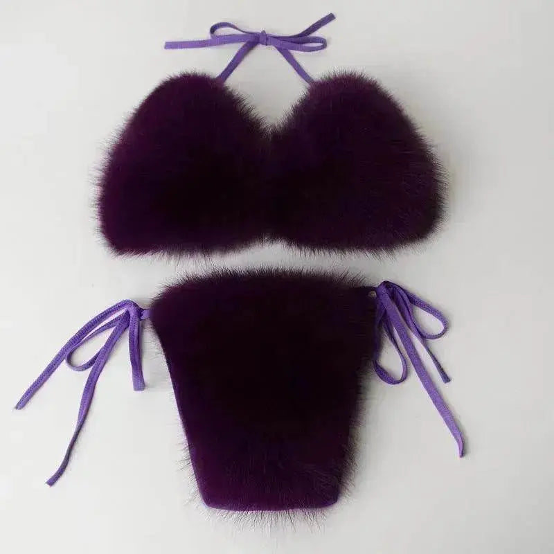 Fox Fur Trim Split Boudoir Lingerie Top