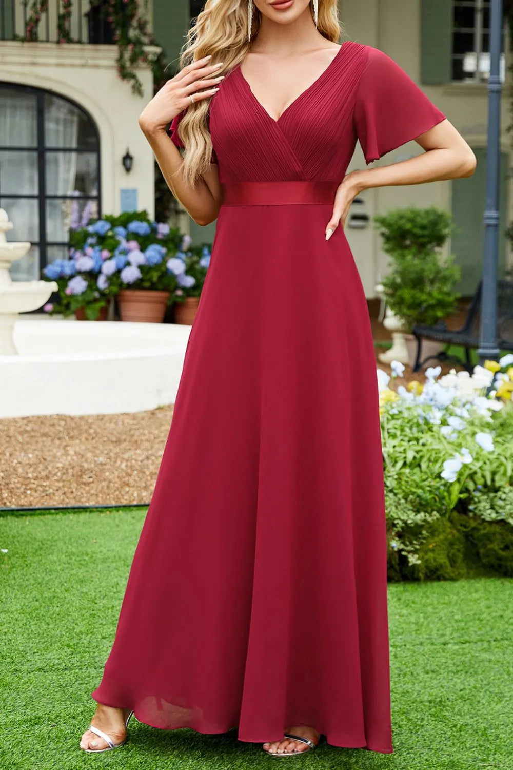Surplice Flutter Sleeve Maxi Dress - Velora