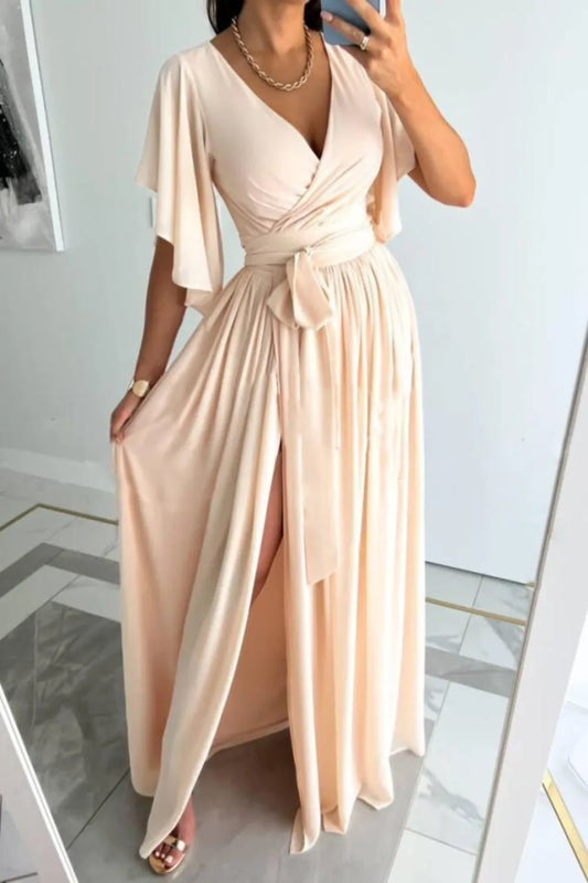 Surplice Flutter Sleeve Maxi Dress - Velora Luxury Fashion