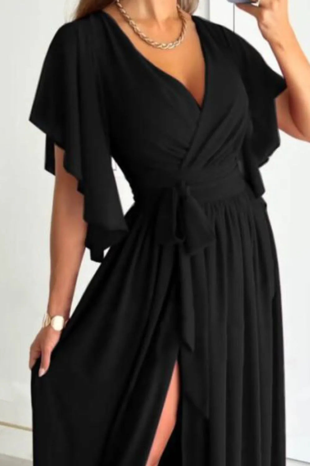 Surplice Flutter Sleeve Maxi Dress - Velora Luxury Fashion