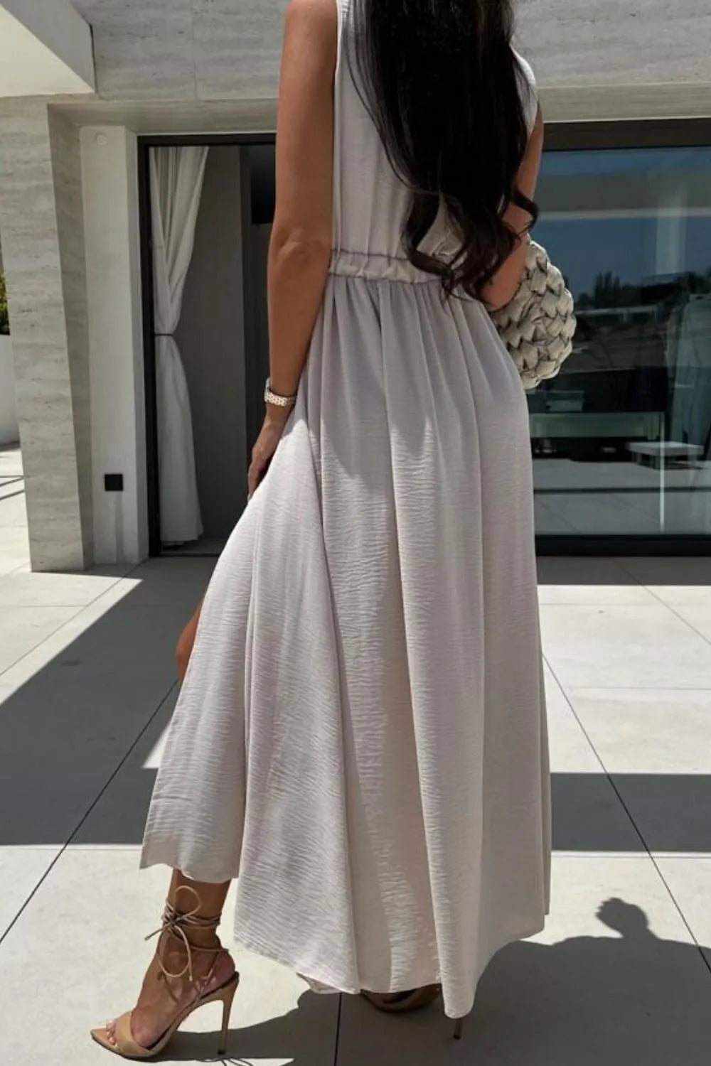 Surplice Sleeveless Slit Maxi Dress - Velora Luxury Fashion