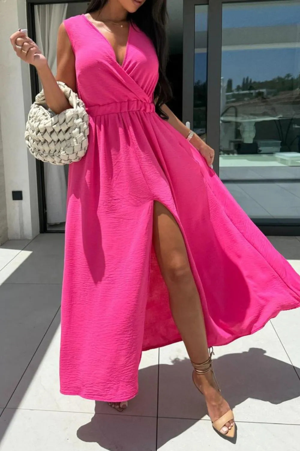 Surplice Sleeveless Slit Maxi Dress - Velora Luxury Fashion