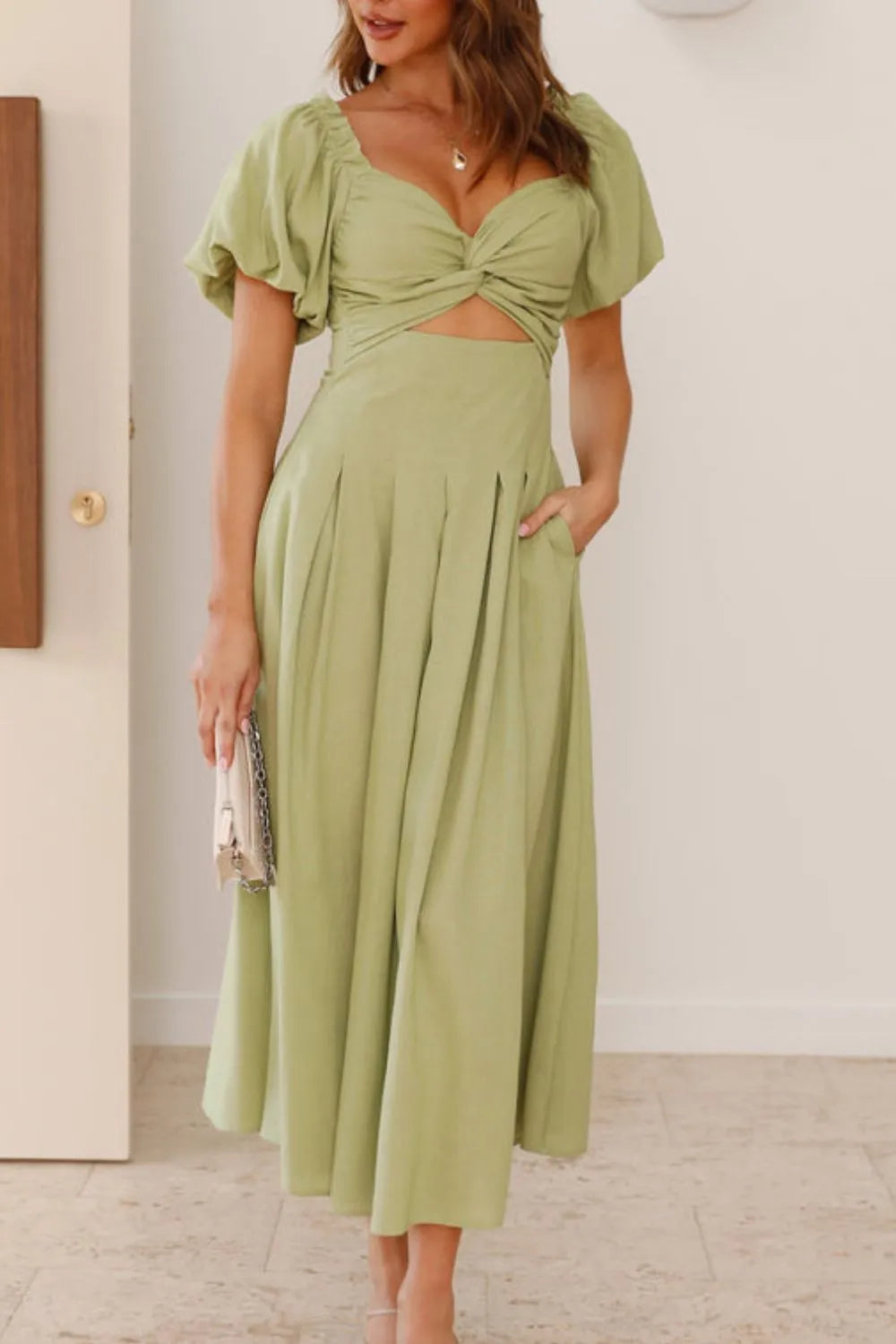 Sweetheart Neck Puff Sleeve Dress - Velora Luxury Fashion