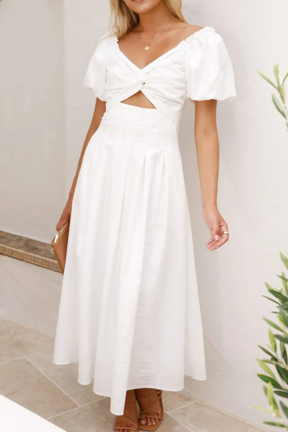 Sweetheart Neck Puff Sleeve Dress - Velora Luxury Fashion