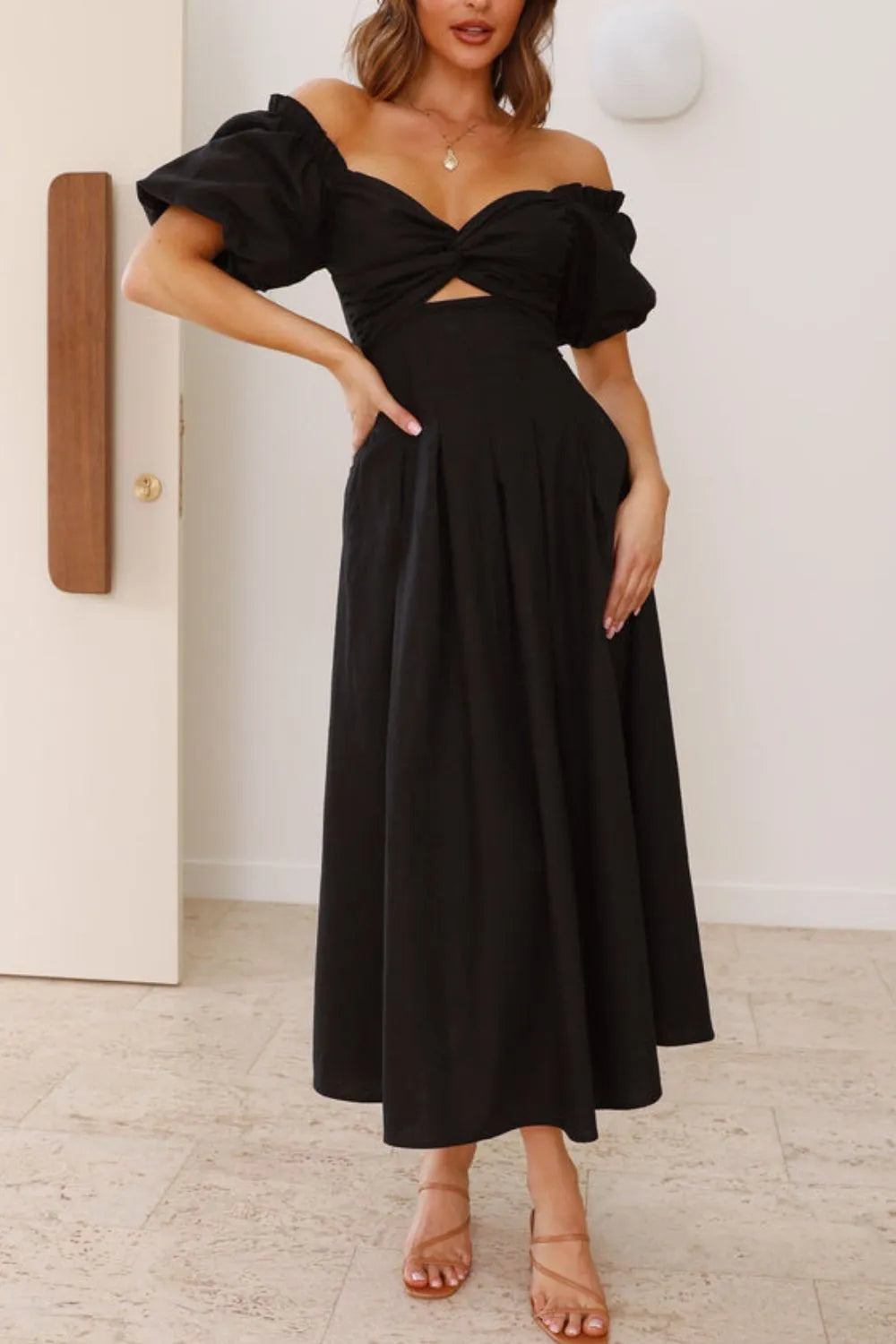 Sweetheart Neck Puff Sleeve Dress - Velora Luxury Fashion
