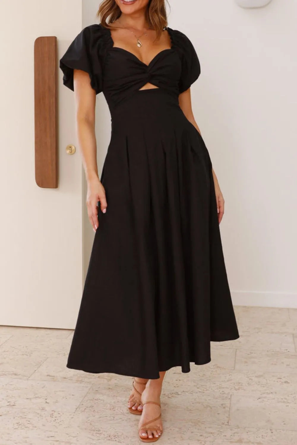 Sweetheart Neck Puff Sleeve Dress - Velora Luxury Fashion