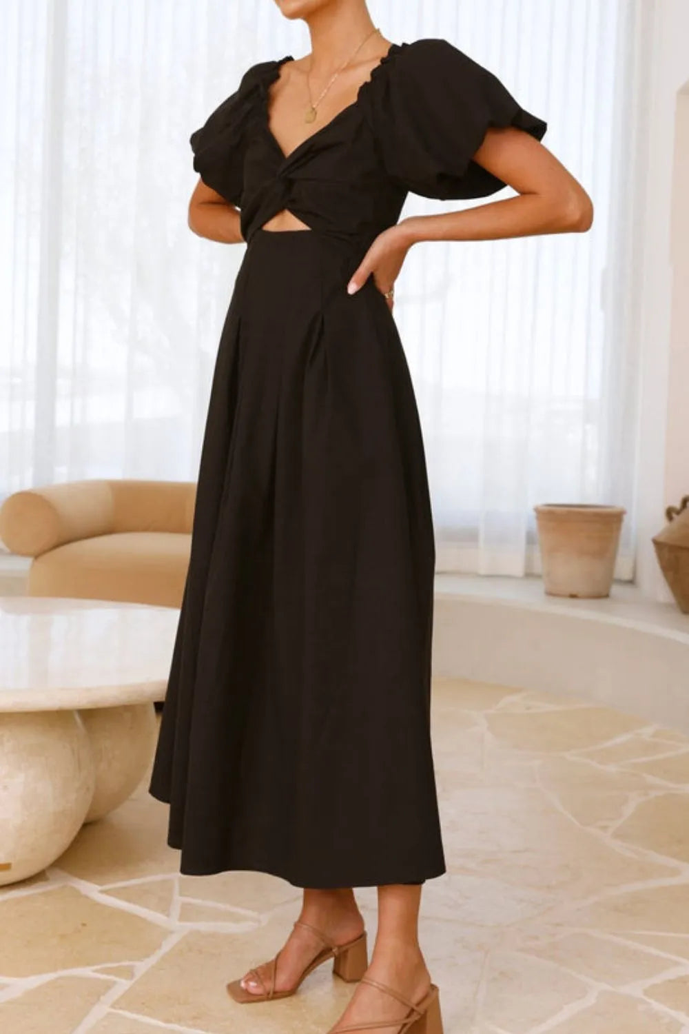 Sweetheart Neck Puff Sleeve Dress - Velora Luxury Fashion