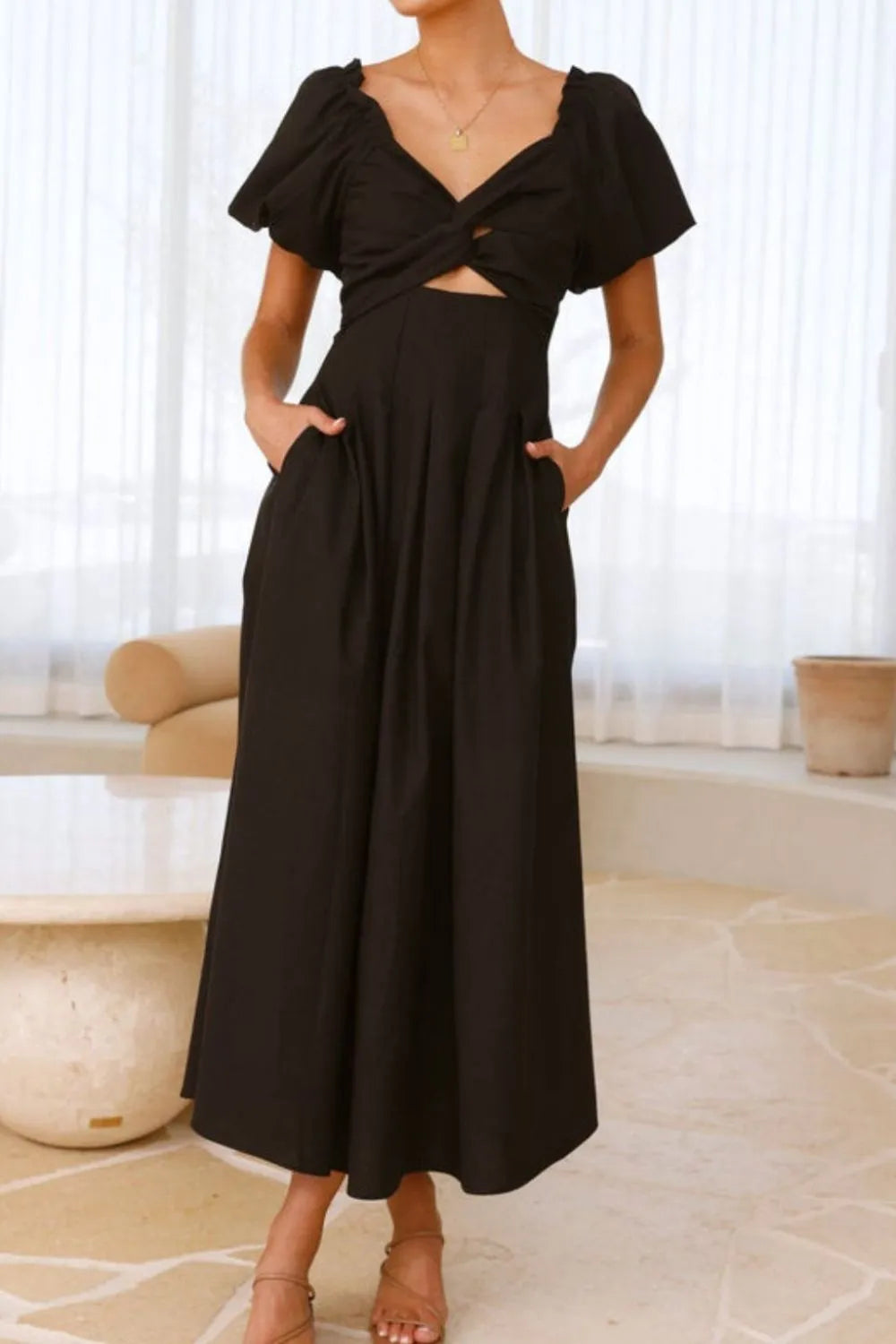 Sweetheart Neck Puff Sleeve Dress - Velora Luxury Fashion