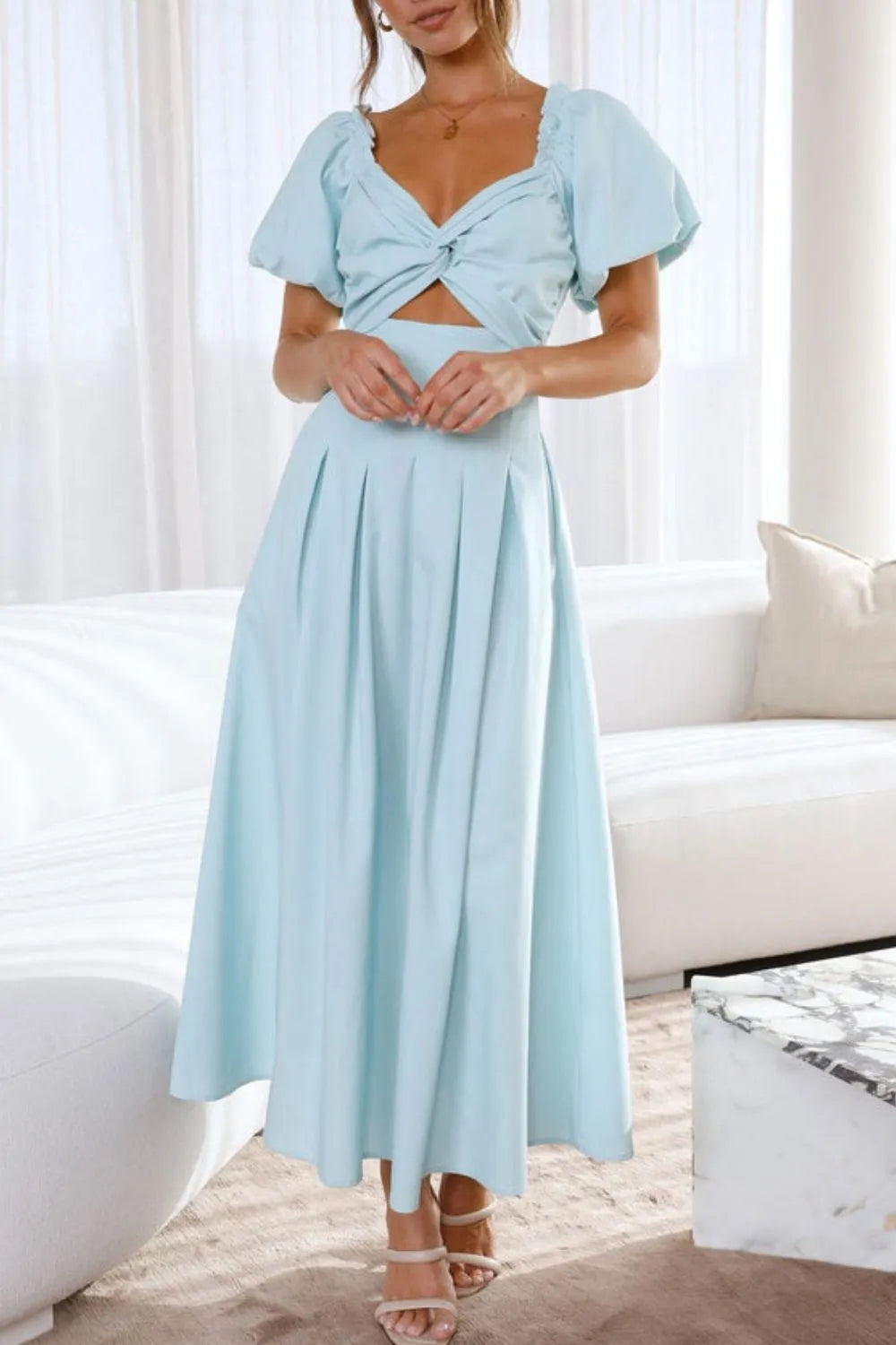 Sweetheart Neck Puff Sleeve Dress - Velora Luxury Fashion