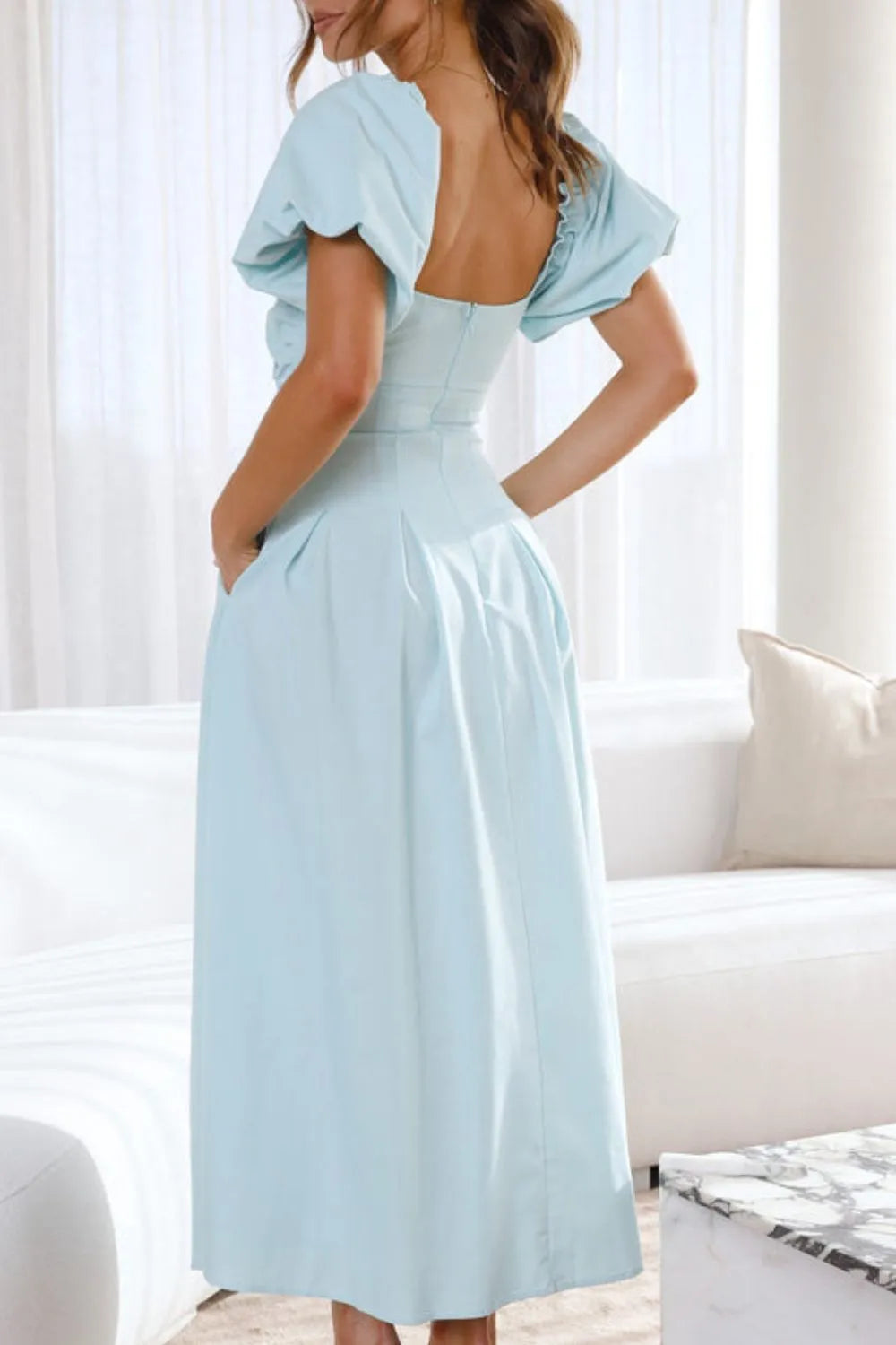 Sweetheart Neck Puff Sleeve Dress - Velora Luxury Fashion