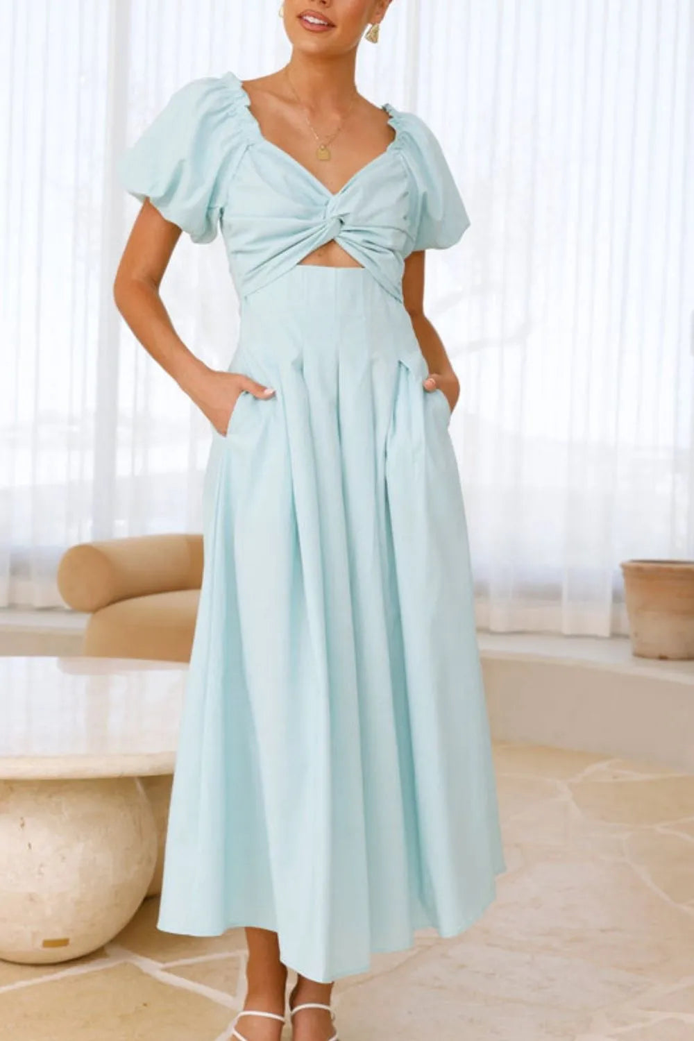 Sweetheart Neck Puff Sleeve Dress - Velora Luxury Fashion