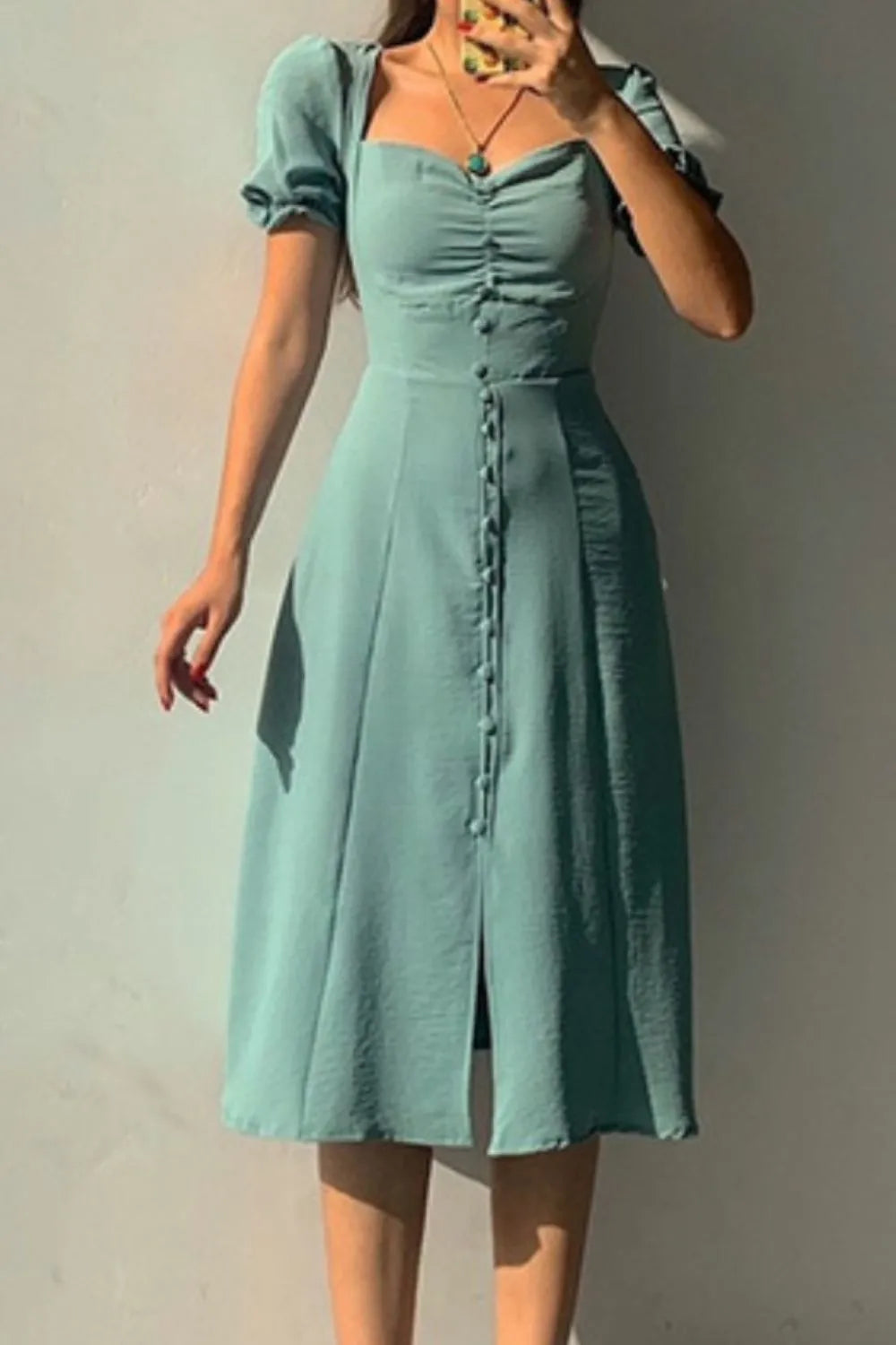 Sweetheart Neck Short Sleeve Dress - Velora Luxury Fashion