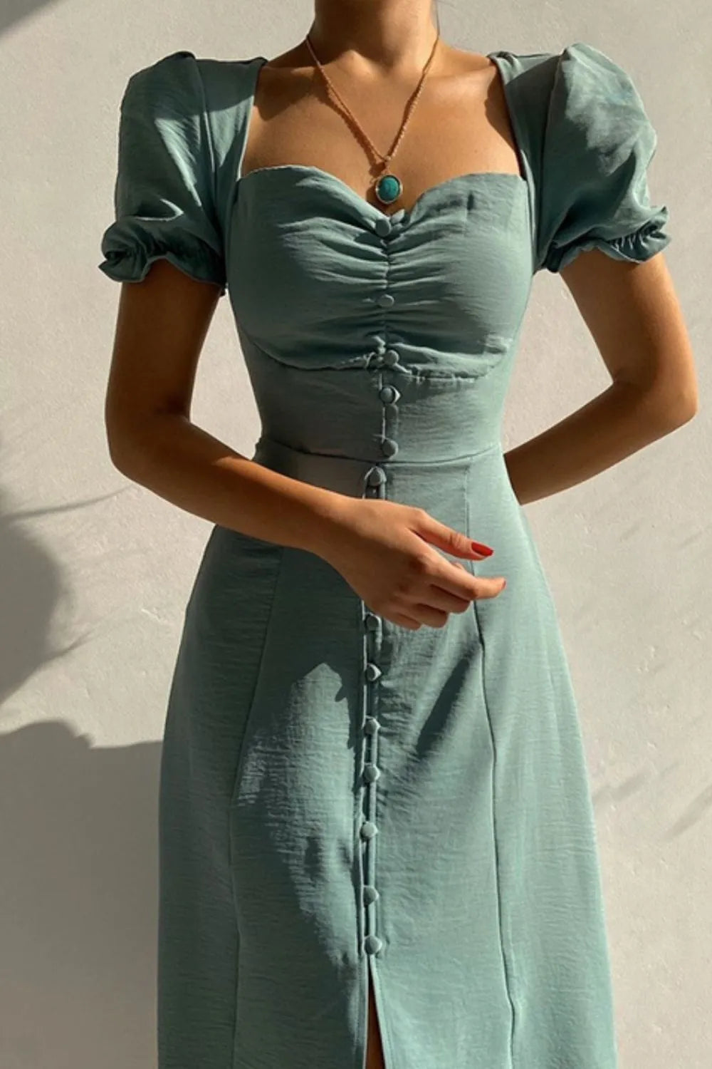 Sweetheart Neck Short Sleeve Dress - Velora Luxury Fashion