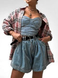 Sweetheart Neck Tube Top and Shorts Denim Set - Velora Luxury Fashion