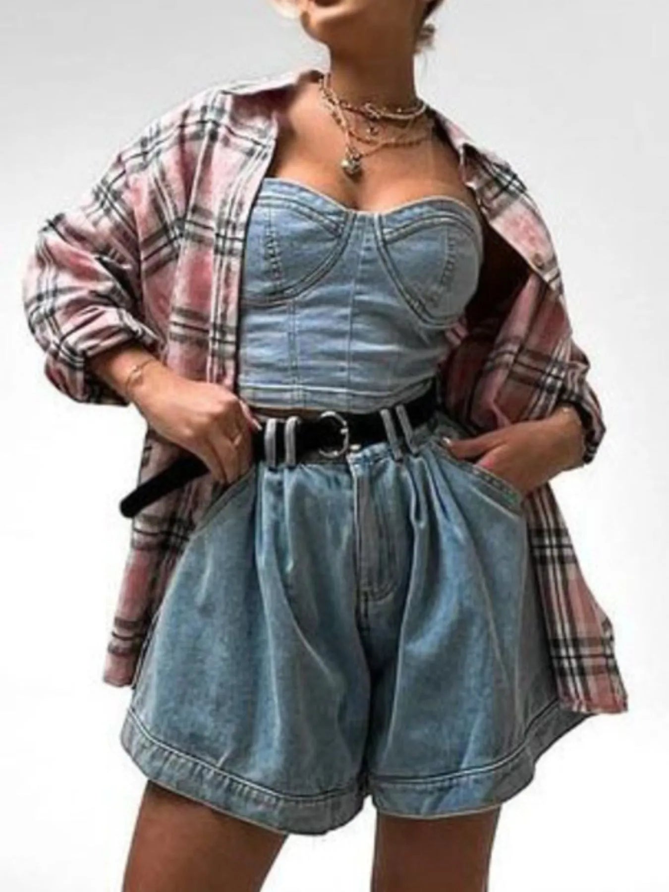 Sweetheart Neck Tube Top and Shorts Denim Set - Velora Luxury Fashion