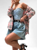 Sweetheart Neck Tube Top and Shorts Denim Set - Velora Luxury Fashion