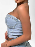 Sweetheart Neck Tube Top and Shorts Denim Set - Velora Luxury Fashion