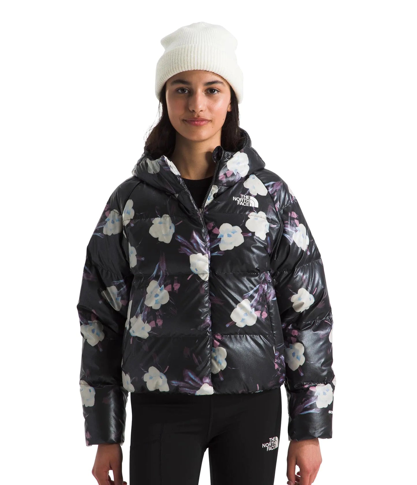 THE NORTH FACE Girls North Down Hooded Jacket TNF Black Winter Flowers Print/Foil X-Small - Velora Luxury Fashion