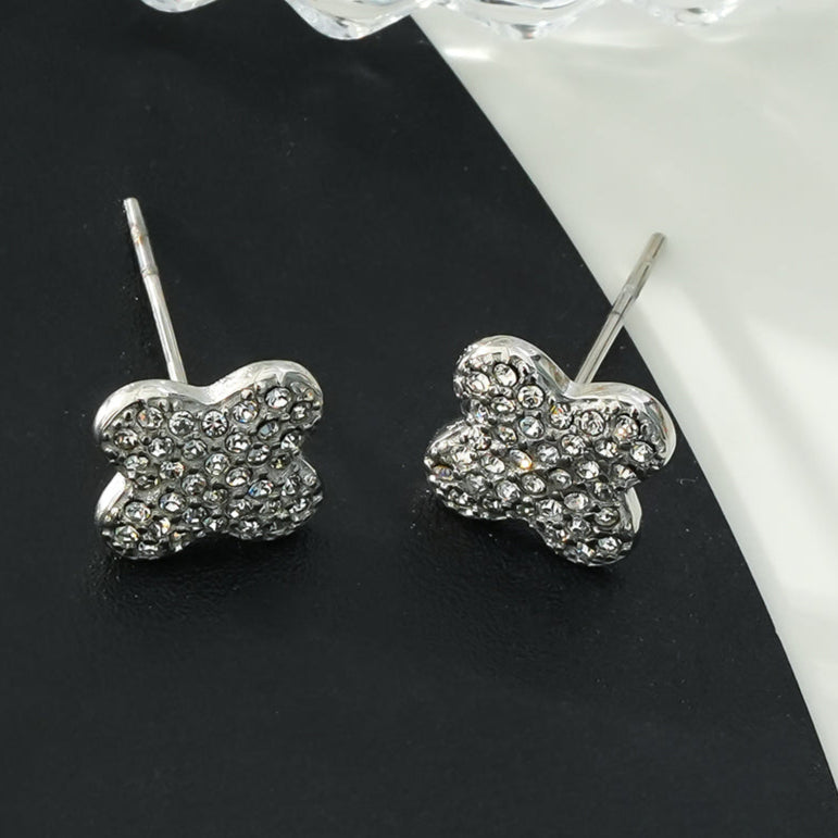 TREMBLANT White Gold (Silver Toned): Dazzling Pavé Zirconia (CZ) Stud Earrings – Elegant Sparkle AM or PM - Velora Luxury Fashion