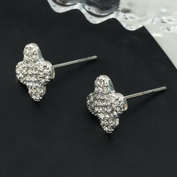 TREMBLANT White Gold (Silver Toned): Dazzling Pavé Zirconia (CZ) Stud Earrings – Elegant Sparkle AM or PM - Velora Luxury Fashion