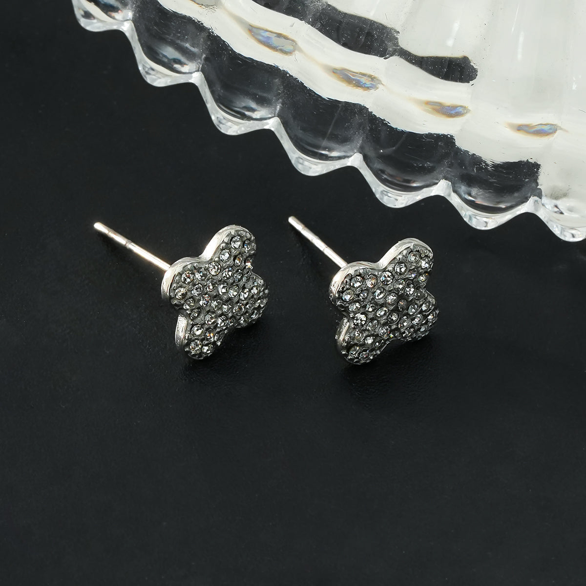 TREMBLANT White Gold (Silver Toned): Dazzling Pavé Zirconia (CZ) Stud Earrings – Elegant Sparkle AM or PM - Velora Luxury Fashion