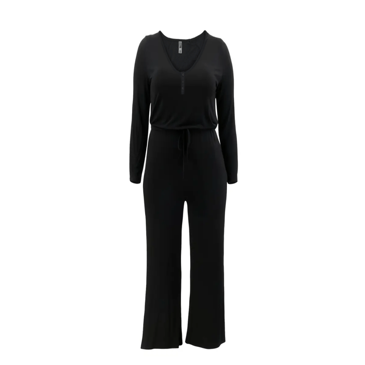 TTFN WOMEN'S LONG SLEEVE JUMPSUIT WITH HENLEY NECKLINE AND FLARED WIDE LEG - Velora Luxury Fashion