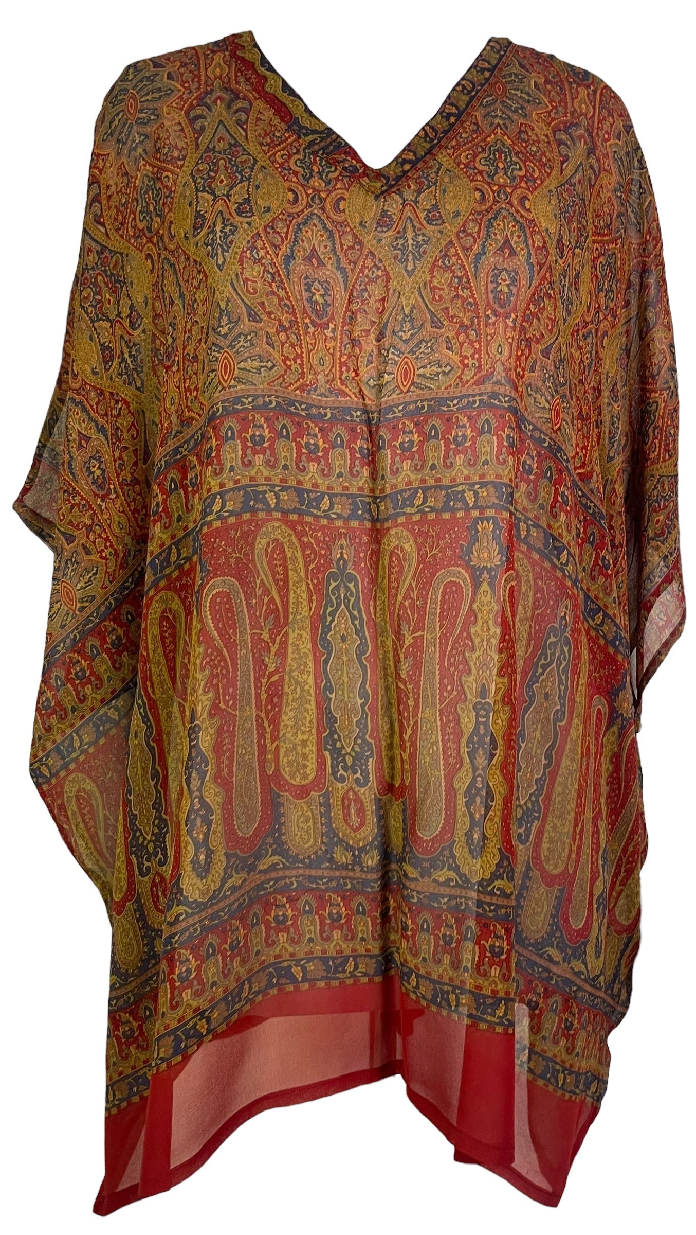 PRG7189 Sheer Avatar Pure Silk Short Kaftan Tunic without Slits - Velora
