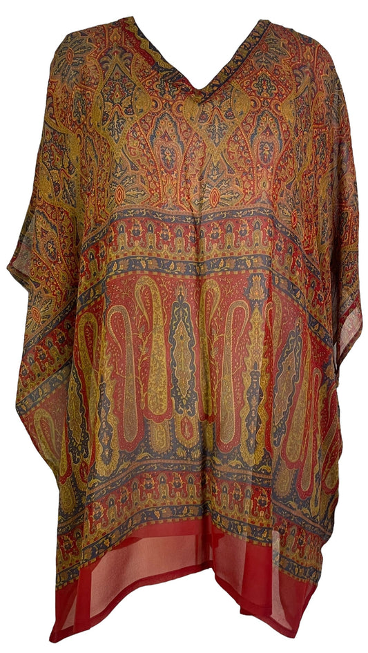 PRG7189 Sheer Avatar Pure Silk Short Kaftan Tunic without Slits - Velora