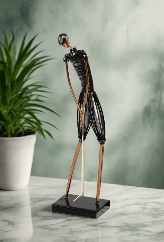 Table Sculpture-Metal Figurine Man Playing Golf - Velora Luxury Fashion