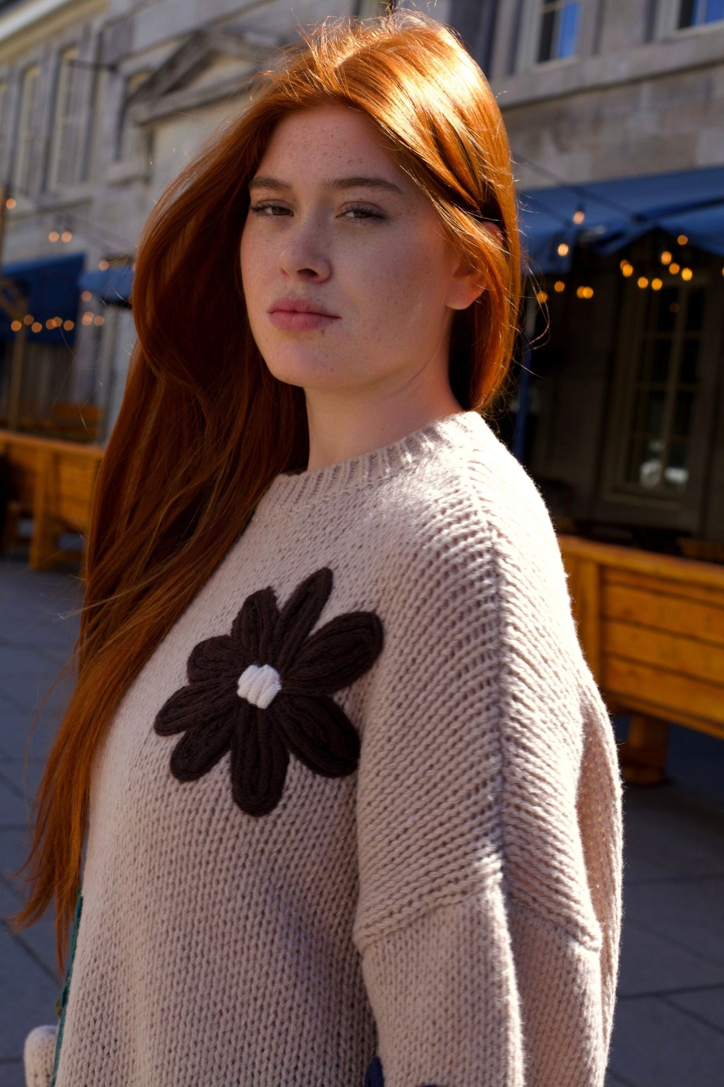 Tamara Women's Chunky Knit Sweater Embroidered Floral Appliqué - Velora Luxury Fashion