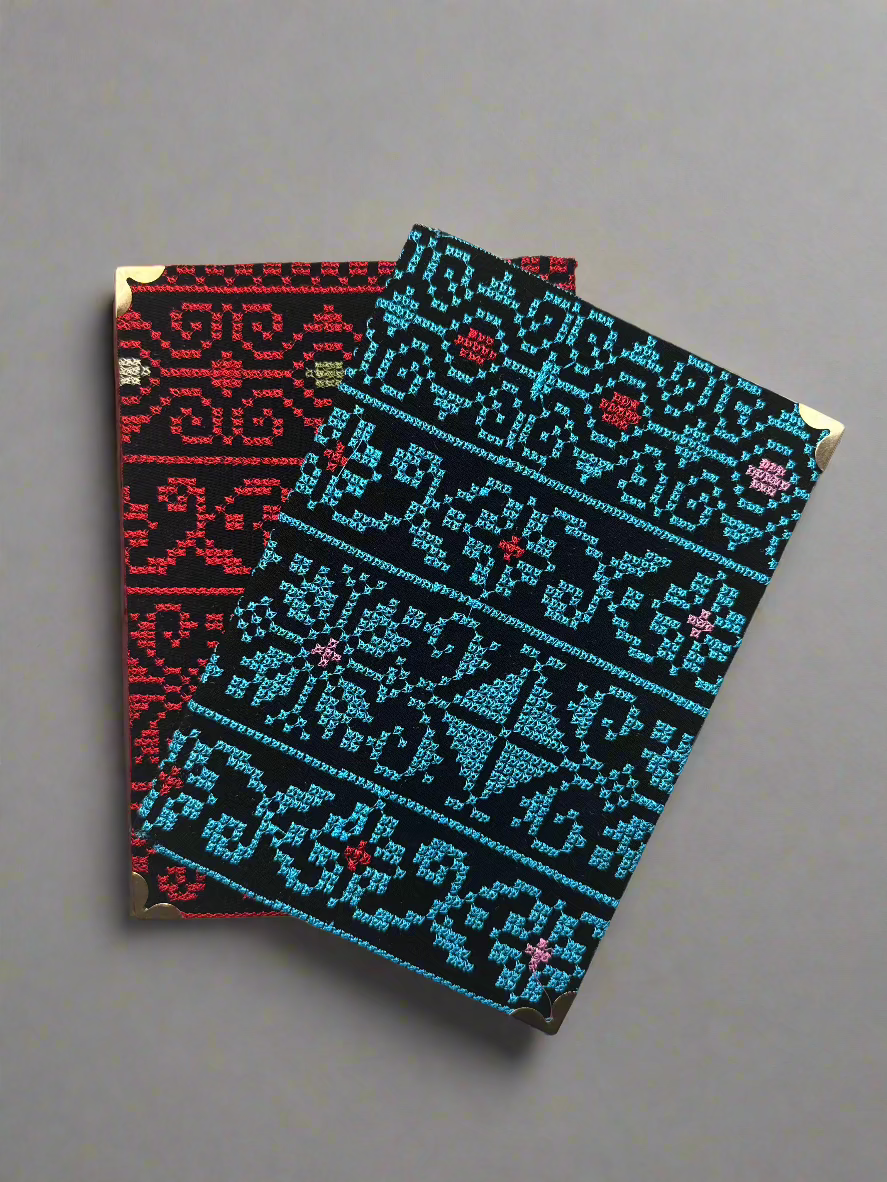 Tatreez Journal | Handcrafted Palestinian Notebook – Red & Teal Designs - Velora Luxury Fashion