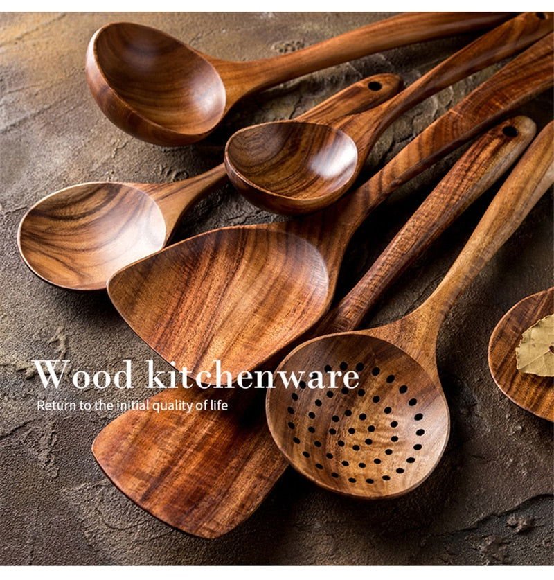 Teak Wooden Cooking Set - Velora Luxury Fashion
