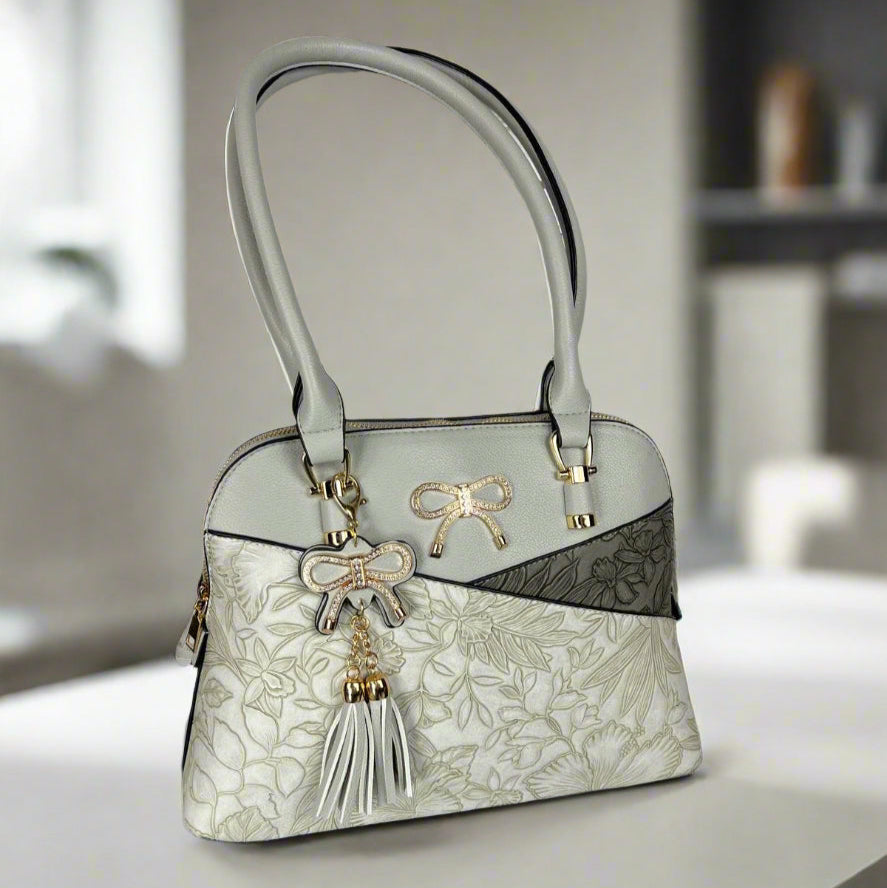 Temptation Italy Faux Leather 2-Handle Bag with Floral Design - Velora Luxury Fashion