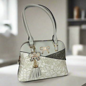 Temptation Italy Faux Leather 2-Handle Bag with Floral Design - Velora Luxury Fashion