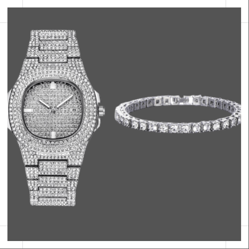 Tennis Bracelet and Watch Set - Silver - Velora Luxury Fashion