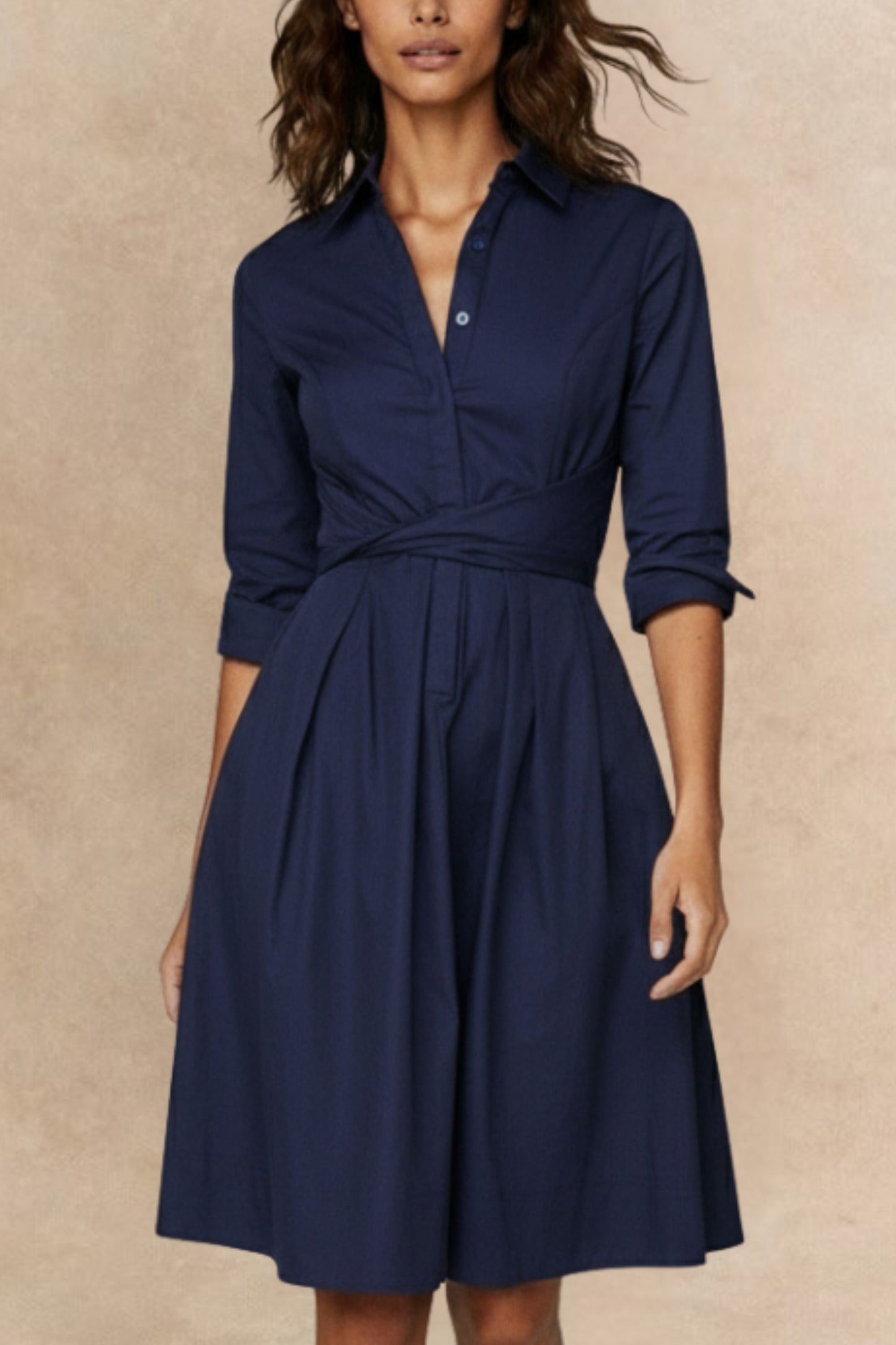 Tessa Elegant Shirt Dress 3/4 Sleeve Buttons - Velora Luxury Fashion